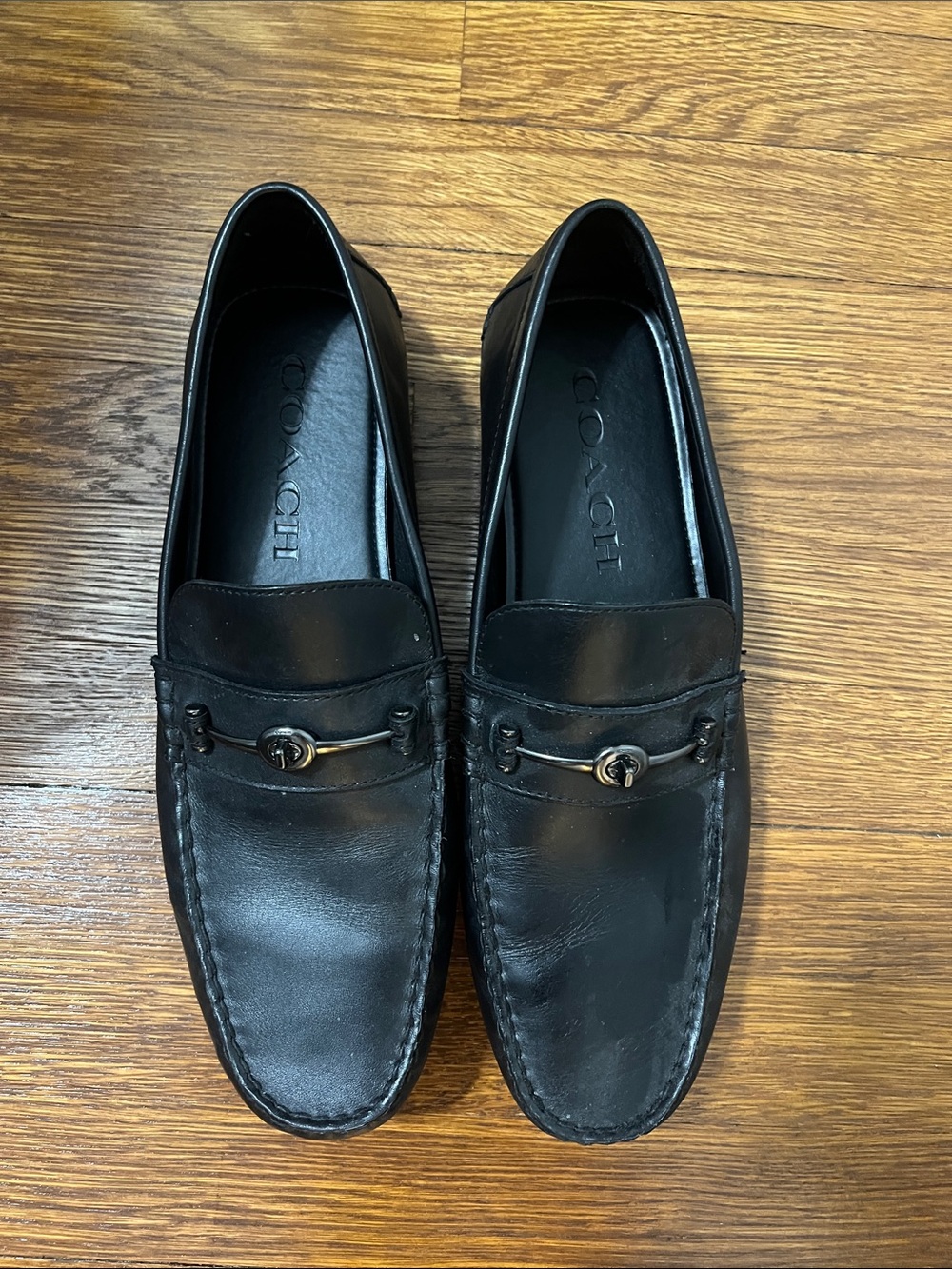 Coach Black Leather Bit Slip-On Loafers